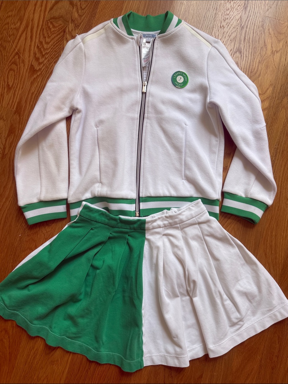 Jacadi 3 Piece Set White and Green Zip-Front Kids Jacket+Skirt+Shirt Tennis - Picture 2 of 15